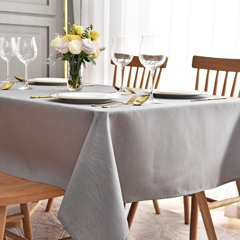 maxmill Jacquard Table Cloth Waving Pattern Water Proof Wrinkle Free Heavy Weight Soft Tablecloth Decorative Fabric Table Cover for Outdoor and Indoor Use Rectangular 60 x 104 Inch Light Grey - Image 1